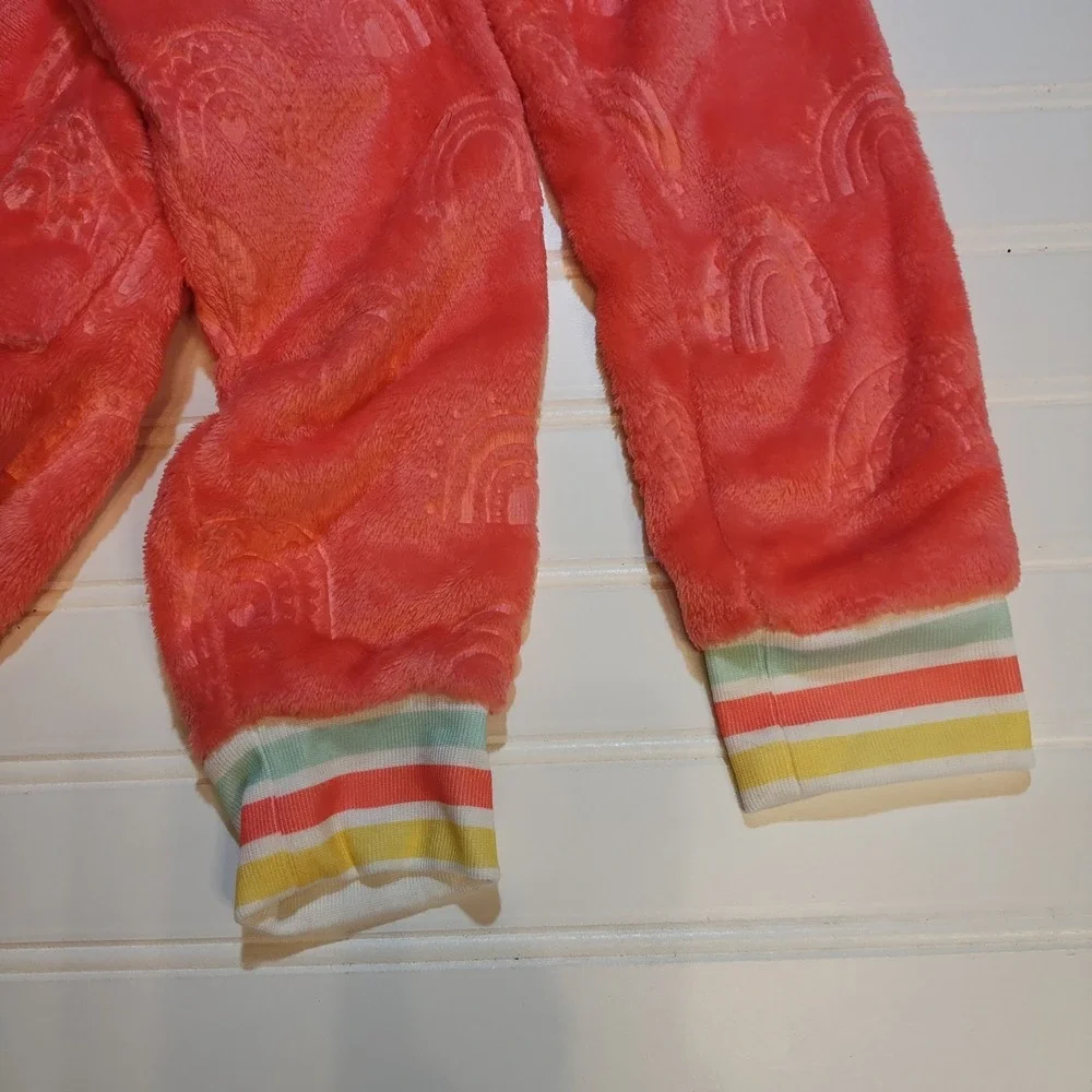 Cat Jack Pink Rainbow Fleece Pajamas Sleepwear One Piece‎ Hooded Girls LG 10 12